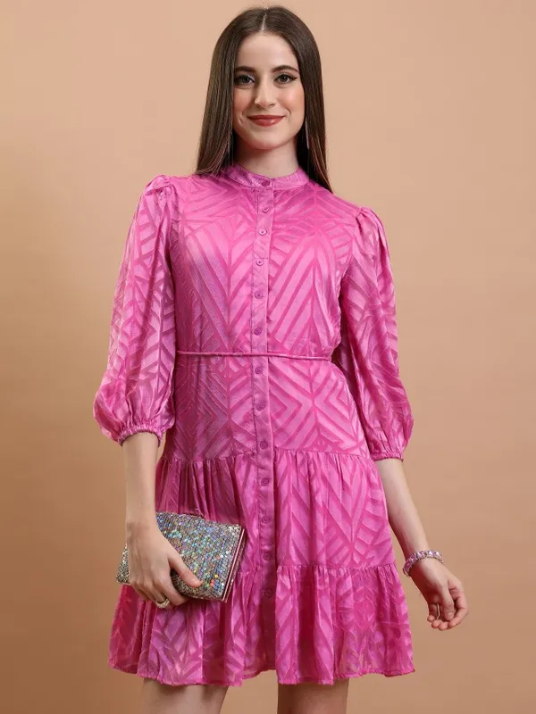 Tokyo Talkies Women Pink Printed Fit And Flare Dress