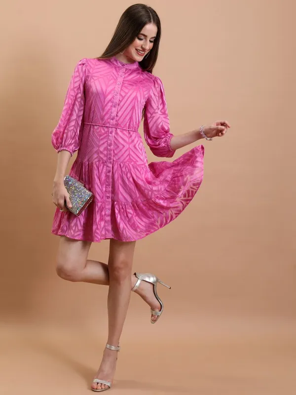 Tokyo Talkies Women Pink Printed Fit And Flare Dress