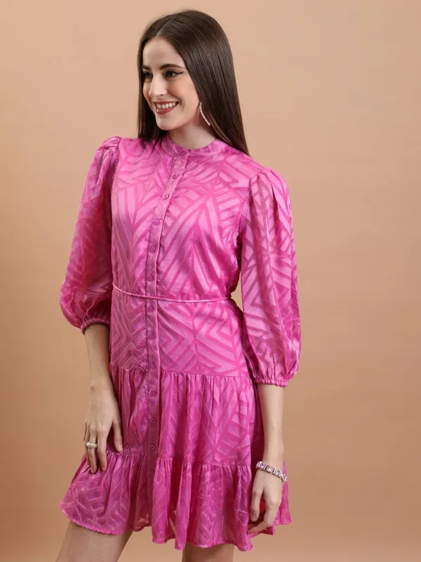 Tokyo Talkies Women Pink Printed Fit And Flare Dress