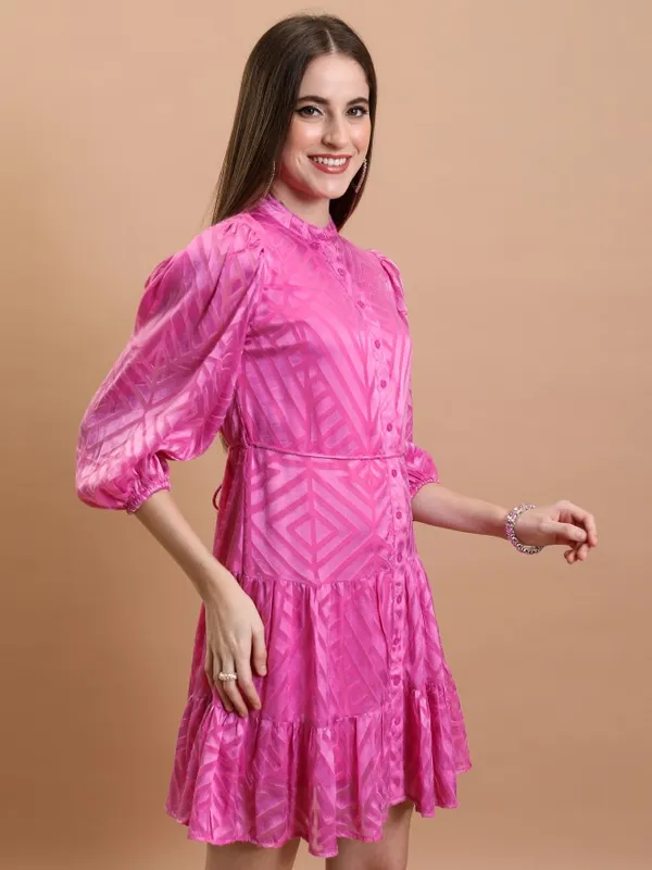 Tokyo Talkies Women Pink Printed Fit And Flare Dress