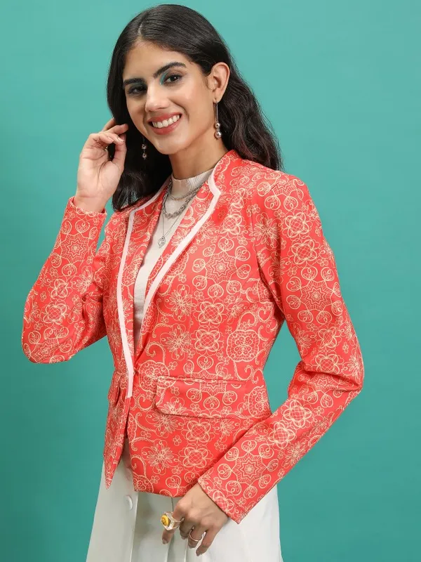 Tokyo Talkies Women Orange Single-Breasted Blazer