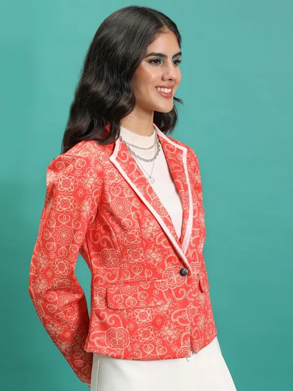 Tokyo Talkies Women Orange Single-Breasted Blazer