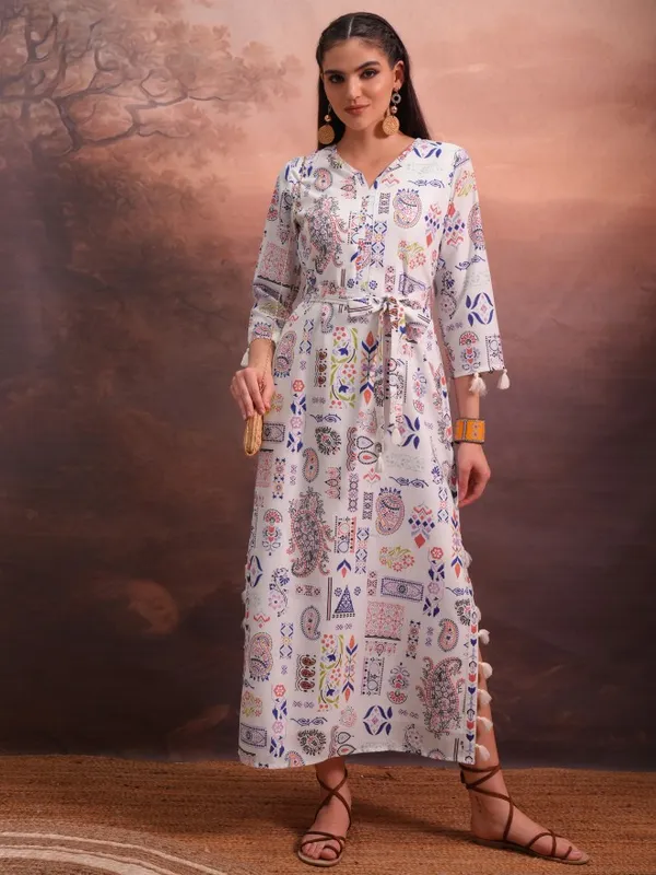  Vishudh Women White Printed A-Line Dresses