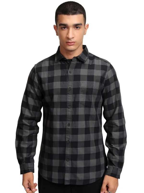 Ketch Men Grey Checked Slim Fit Casual Shirt