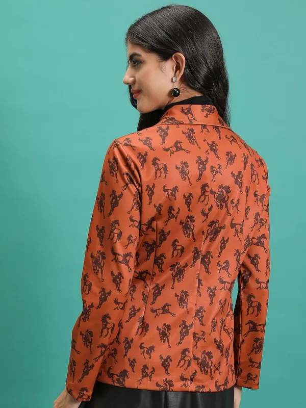 Tokyo Talkies Women Orange Double-Breasted Blazer