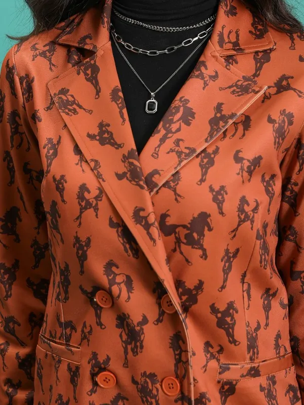 Tokyo Talkies Women Orange Double-Breasted Blazer