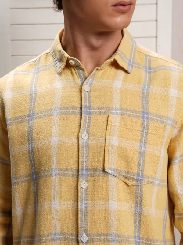  Locomotive Men Yellow Checked Regular Fit Casual Shirts