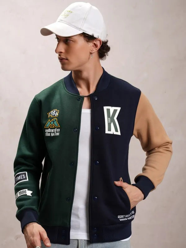 Ketch Men Green Printed Bomber Jacket
