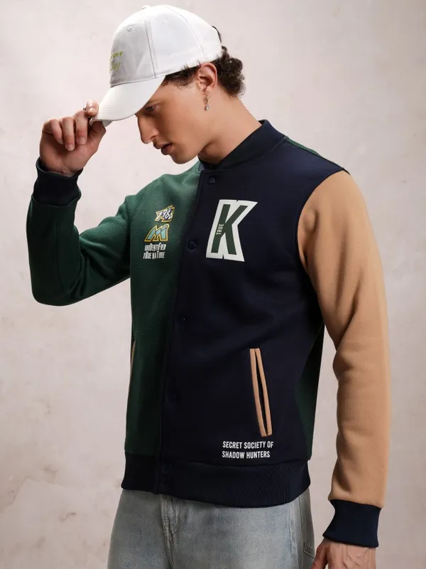 Ketch Men Green Printed Bomber Jacket