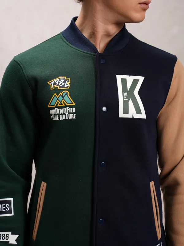 Ketch Men Green Printed Bomber Jacket