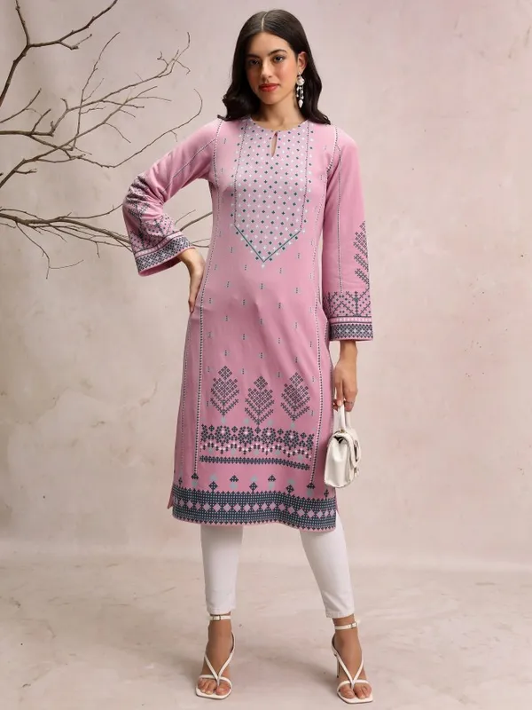  Vishudh  Women Pink Printed Straight Kurtas