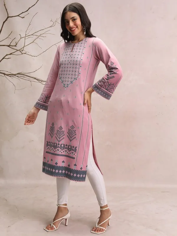  Vishudh  Women Pink Printed Straight Kurtas