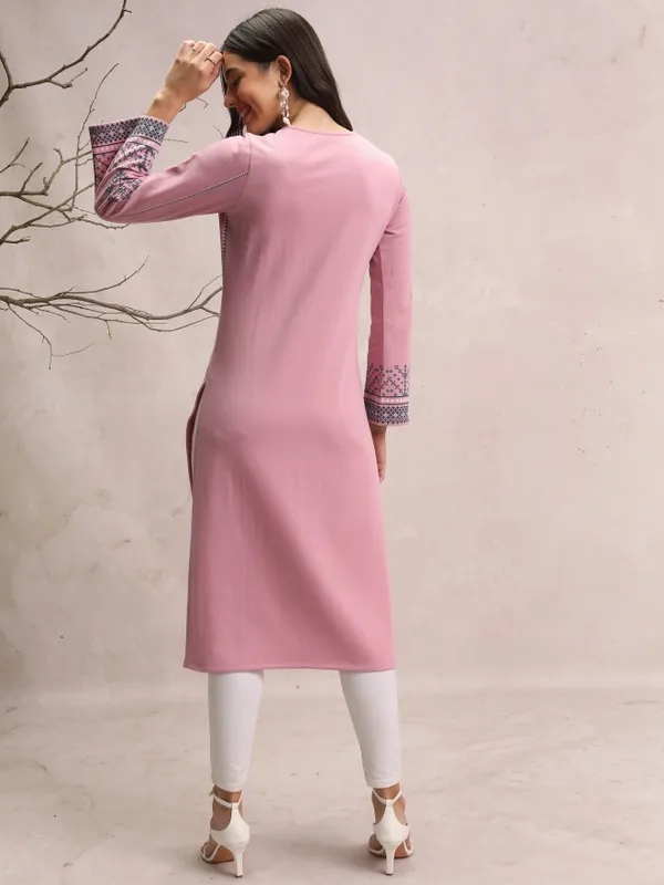  Vishudh  Women Pink Printed Straight Kurtas