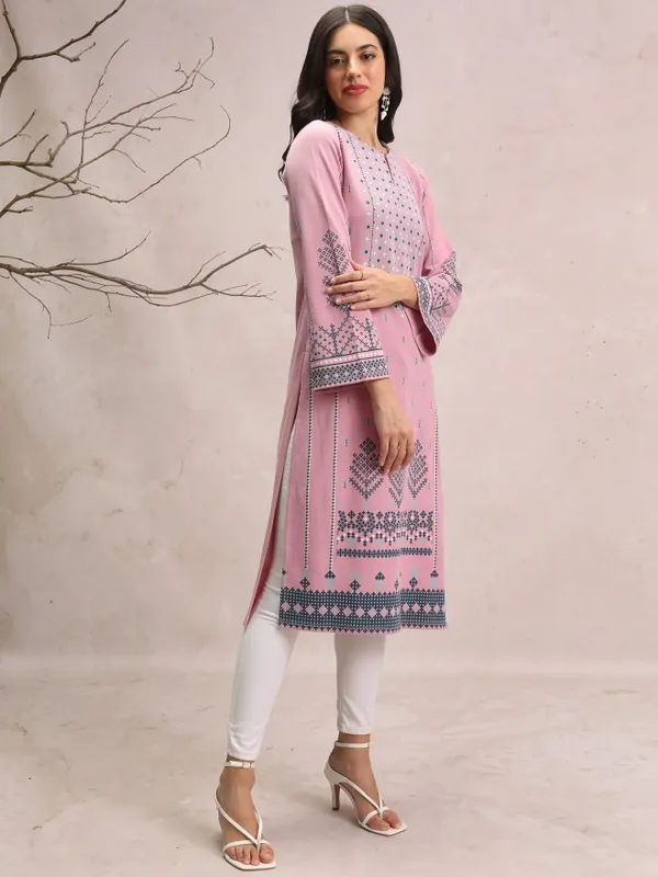  Vishudh  Women Pink Printed Straight Kurtas