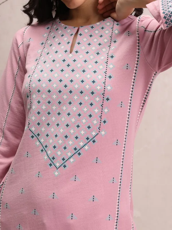  Vishudh  Women Pink Printed Straight Kurtas