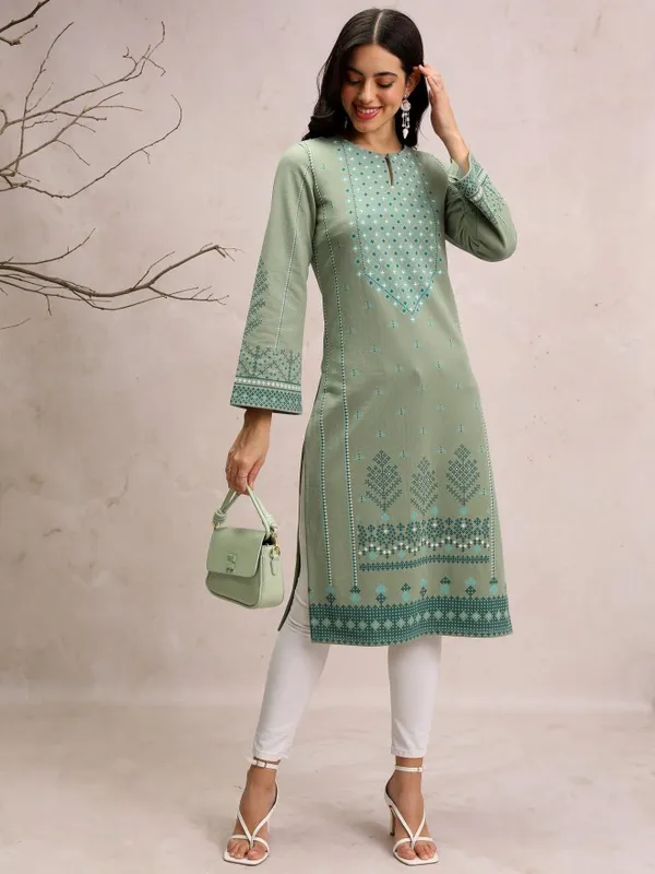  Vishudh  Women Green Printed Straight Kurtas
