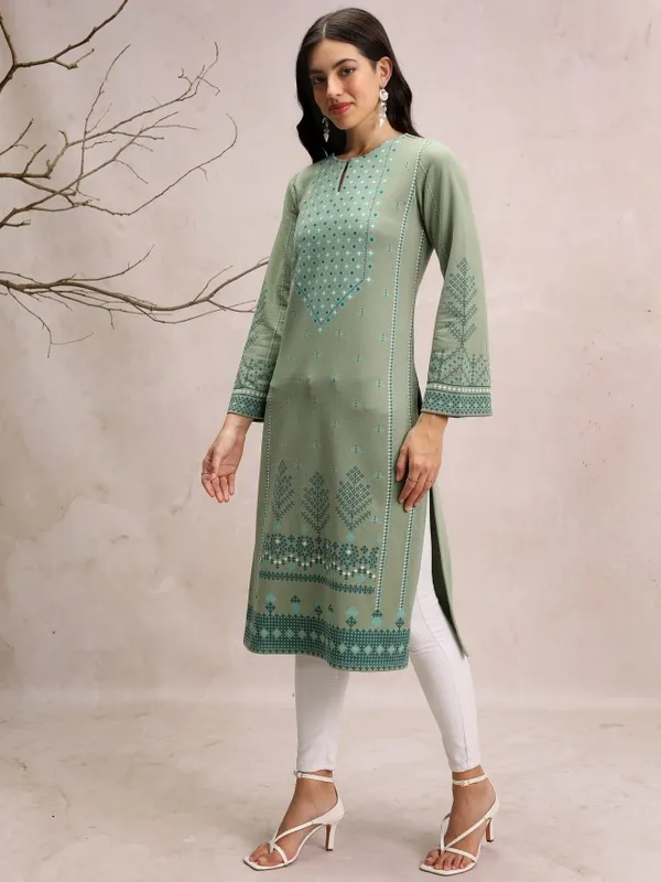  Vishudh  Women Green Printed Straight Kurtas