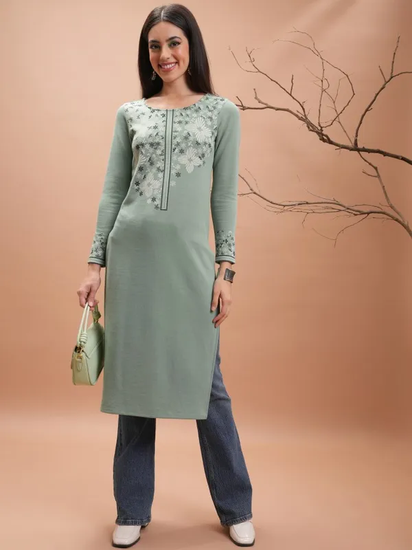  Vishudh  Women Green Printed Straight Kurtas