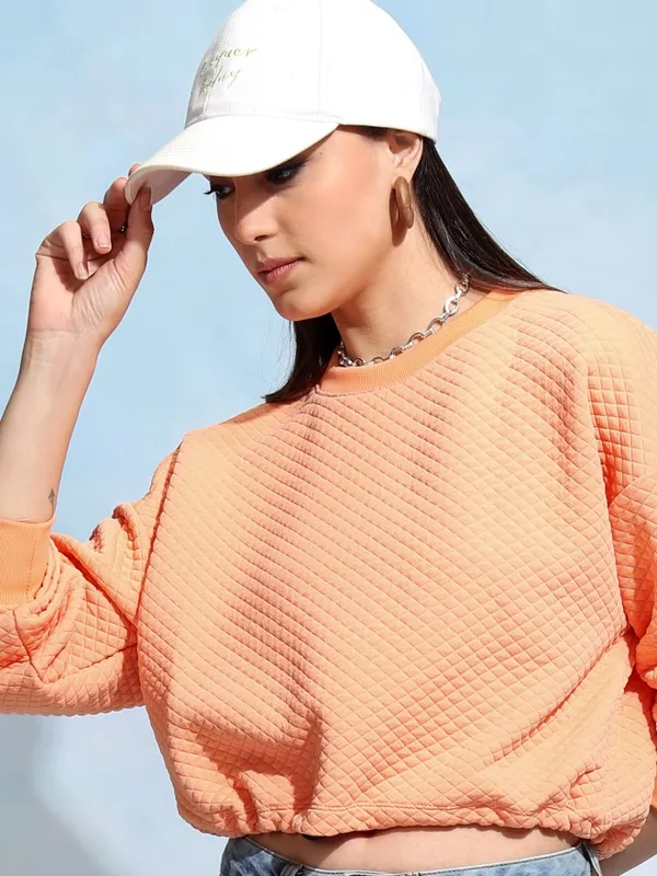  Tokyo Talkies Women Orange Solid Pullover Round Neck Sweatshirts