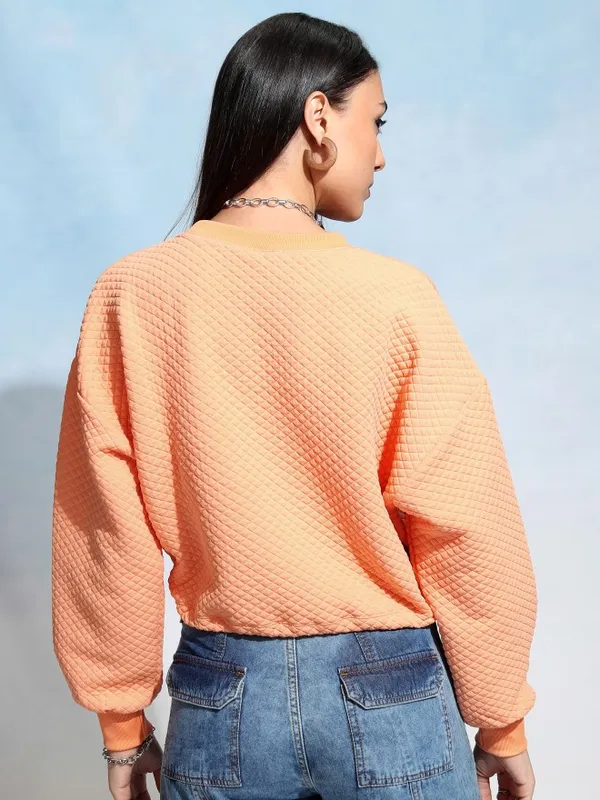  Tokyo Talkies Women Orange Solid Pullover Round Neck Sweatshirts