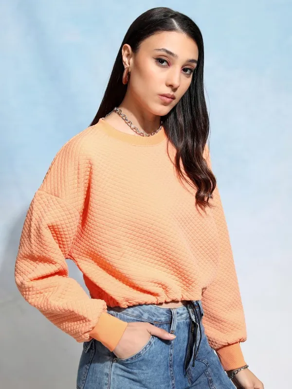  Tokyo Talkies Women Orange Solid Pullover Round Neck Sweatshirts