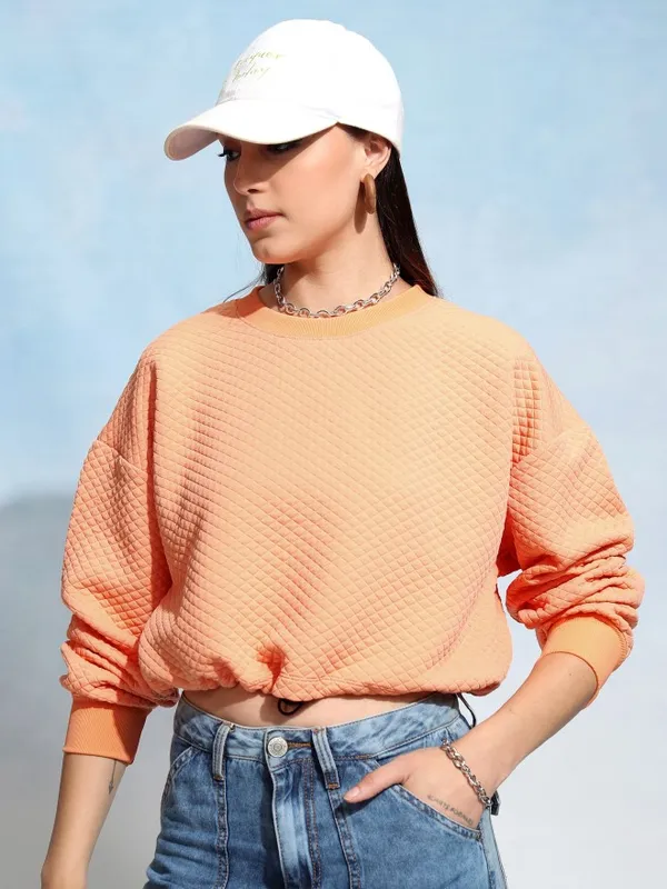  Tokyo Talkies Women Orange Solid Pullover Round Neck Sweatshirts