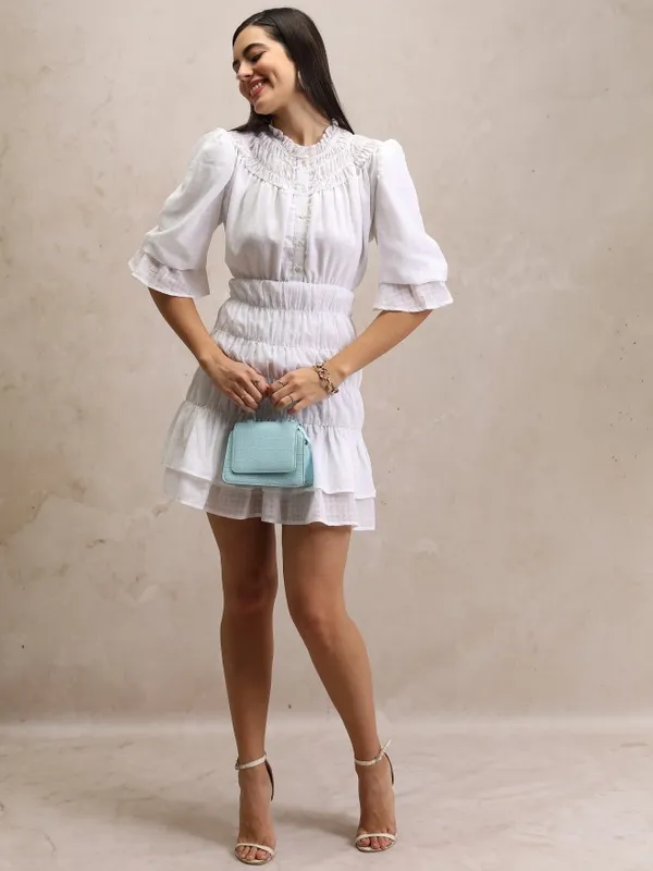 Tokyo Talkies Women White Checked Fit And Flare Dress