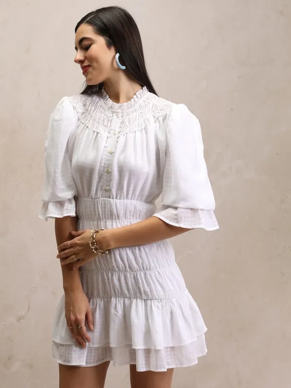 Tokyo Talkies Women White Checked Fit And Flare Dress