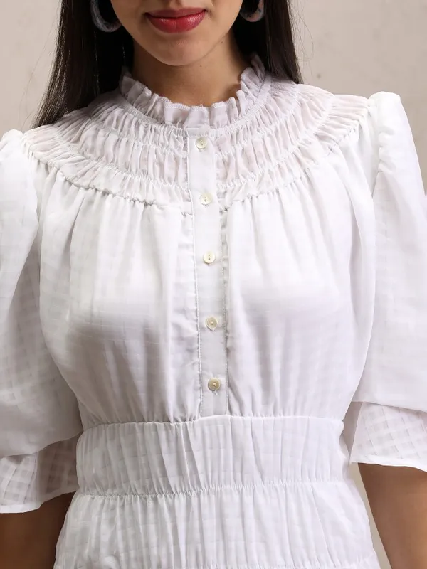 Tokyo Talkies Women White Checked Fit And Flare Dress