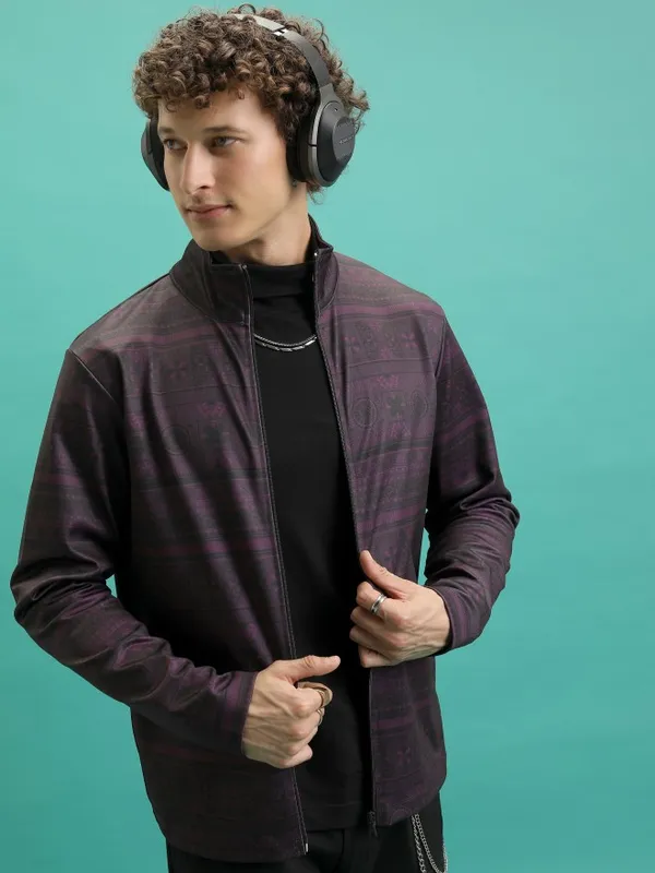  Highlander Men Purple High Neck Pullover Sweatshirts