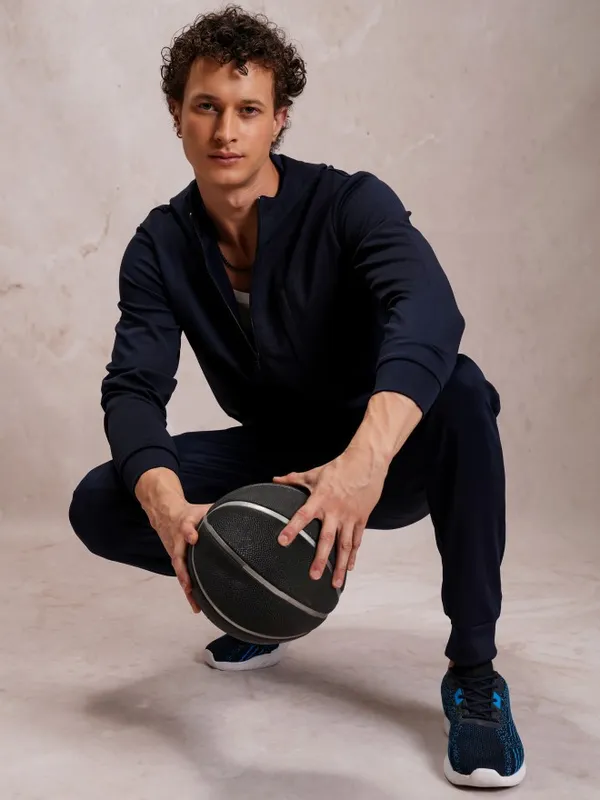 Highlander Men Navy Blue Solid Open Front Jacket