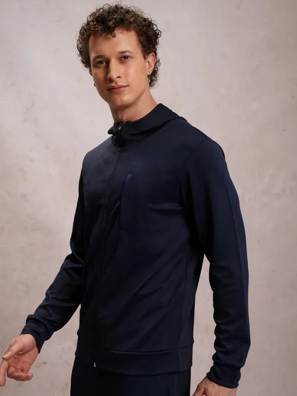 Highlander Men Navy Blue Solid Open Front Jacket