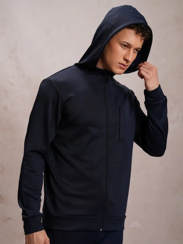 Highlander Men Navy Blue Solid Open Front Jacket