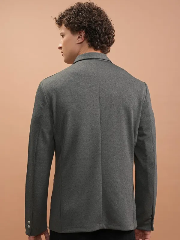 Highlander Men Grey Solid Single-Breasted Blazer