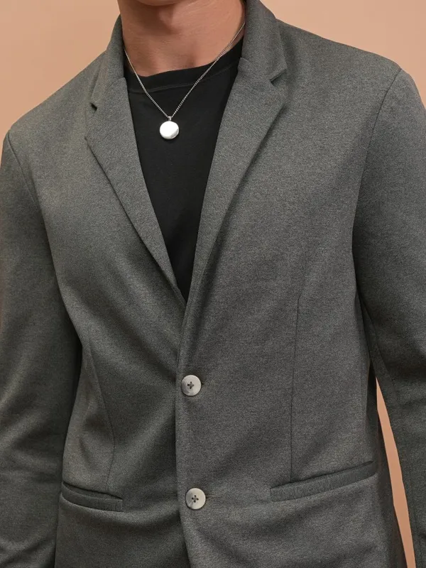 Highlander Men Grey Solid Single-Breasted Blazer