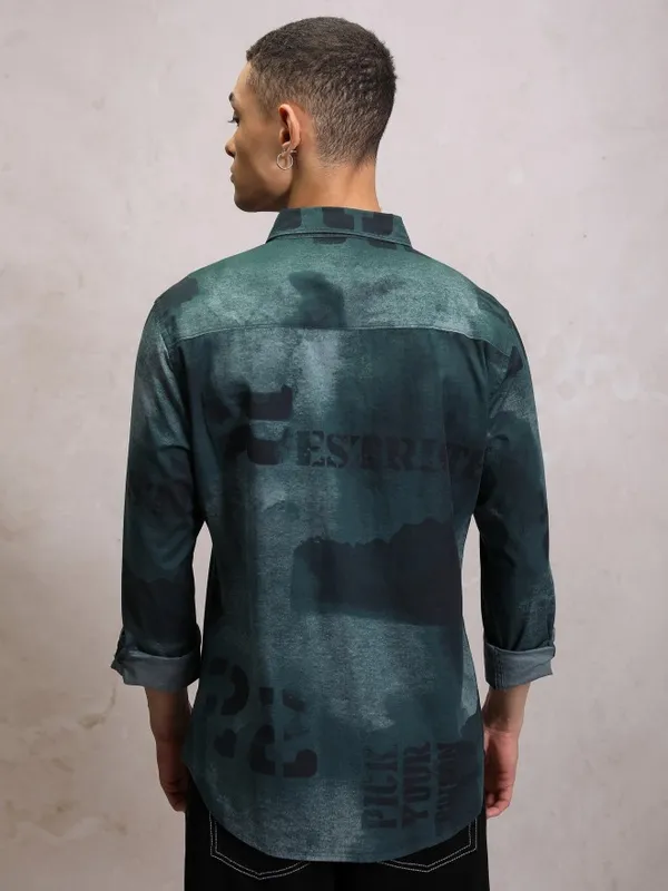  Highlander Men Blue Printed Slim Fit Casual Shirts