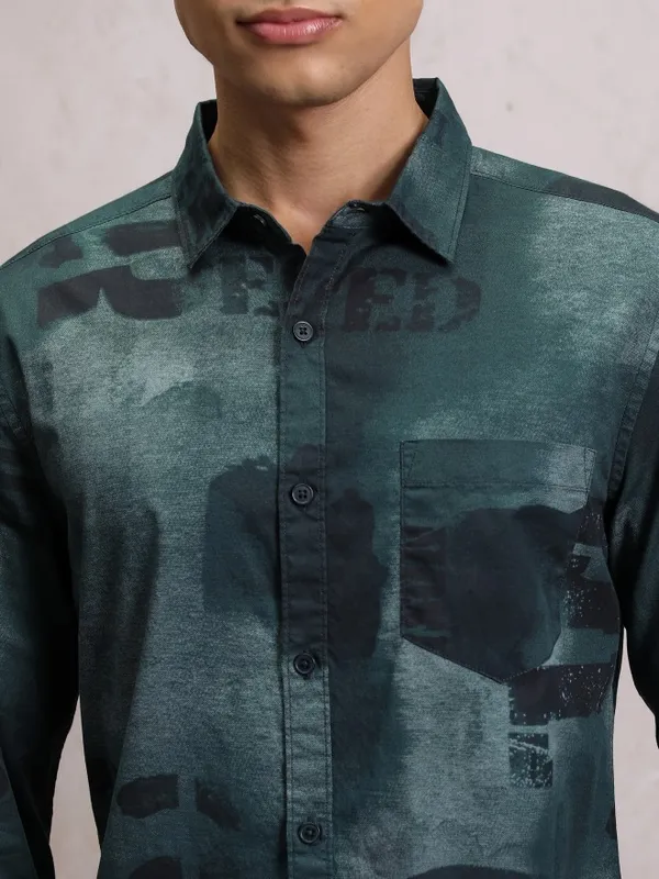  Highlander Men Blue Printed Slim Fit Casual Shirts