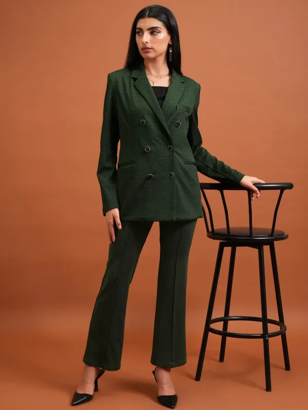 Tokyo Talkies Women Green Blazer With Trouser