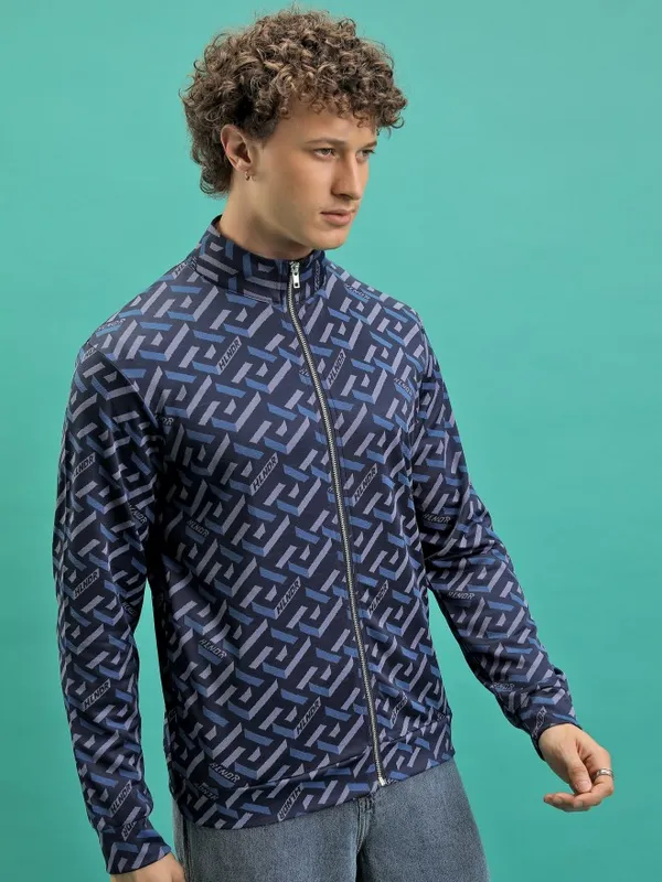  Highlander Men Navy Blue High Neck Pullover Sweatshirts