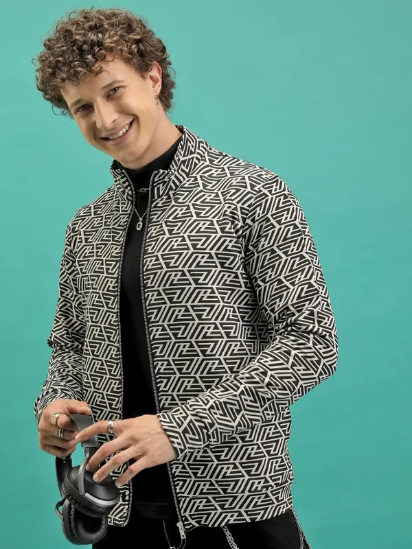  Highlander Men Black High Neck Front-Open Sweatshirts