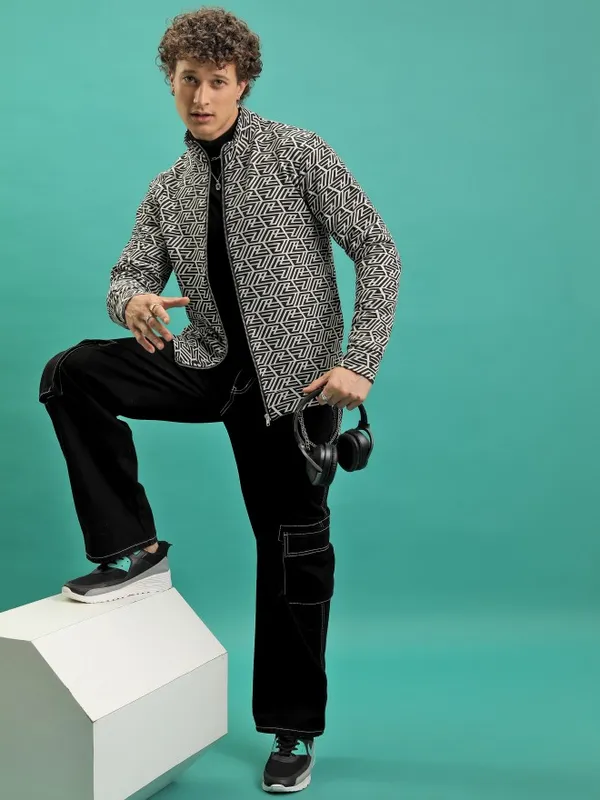  Highlander Men Black High Neck Front-Open Sweatshirts