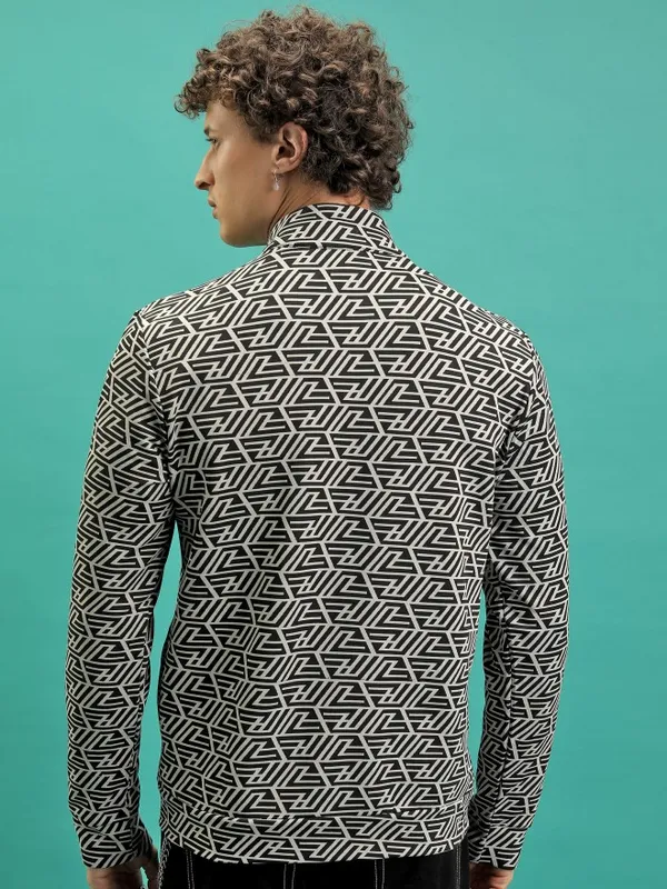  Highlander Men Black High Neck Front-Open Sweatshirts