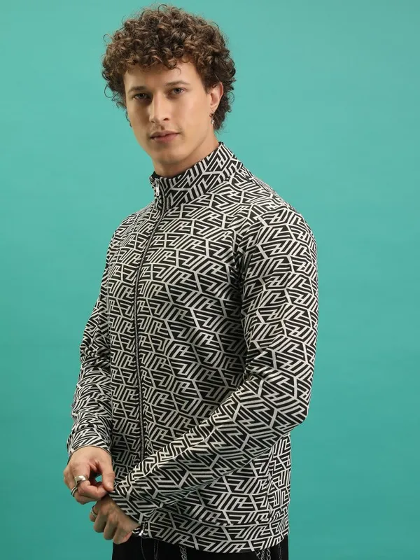  Highlander Men Black High Neck Front-Open Sweatshirts