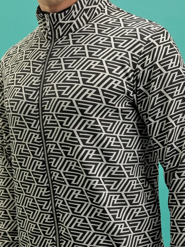  Highlander Men Black High Neck Front-Open Sweatshirts