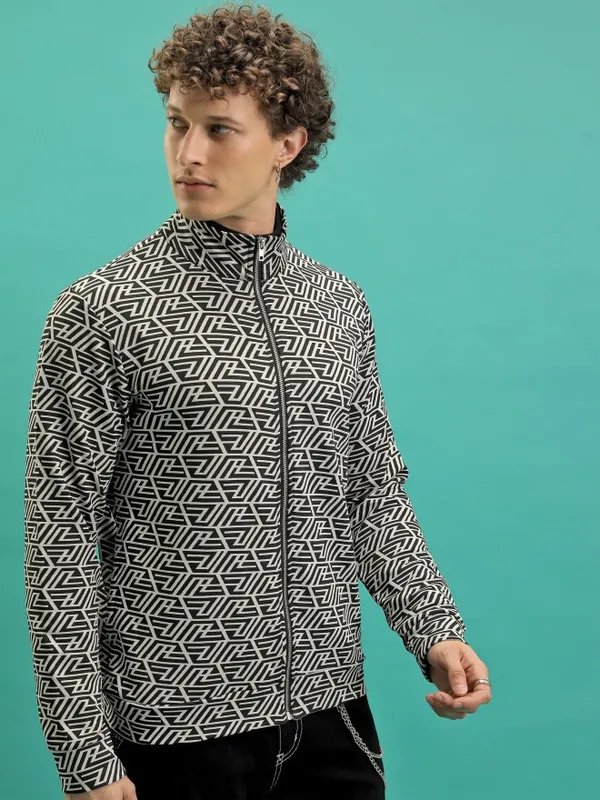  Highlander Men Black High Neck Front-Open Sweatshirts