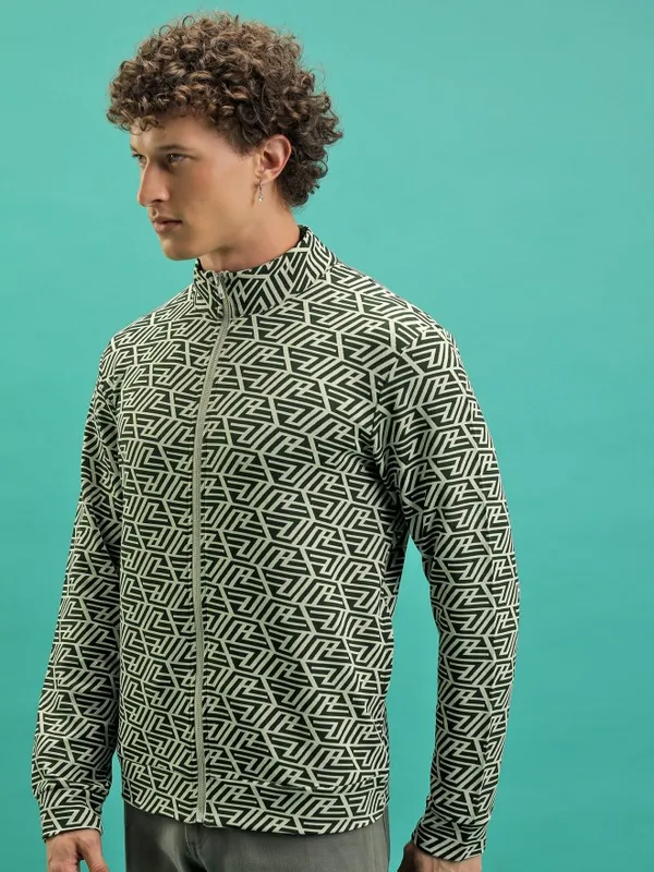  Highlander Men Olive High Neck Front-Open Sweatshirts