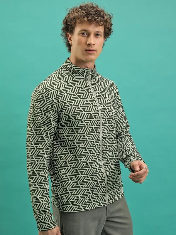  Highlander Men Olive High Neck Front-Open Sweatshirts