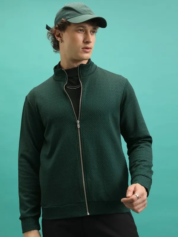  Highlander Men Black High Neck Front-Open Sweatshirts