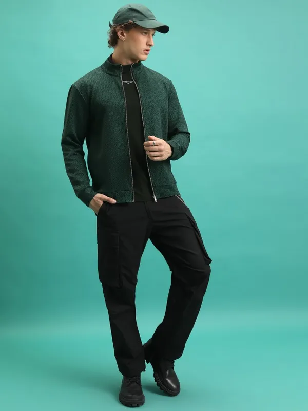  Highlander Men Black High Neck Front-Open Sweatshirts