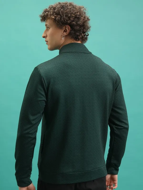  Highlander Men Black High Neck Front-Open Sweatshirts